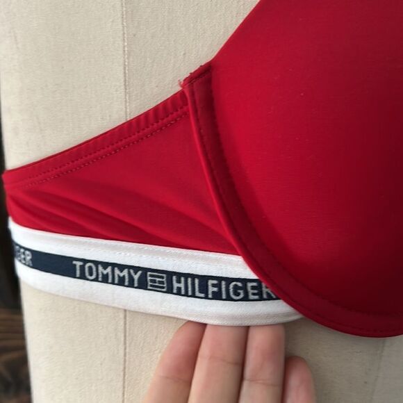 Tommy Hilfiger Classic Tee push up bra red signature band wired bra Sz-36C - Picture 8 of 9